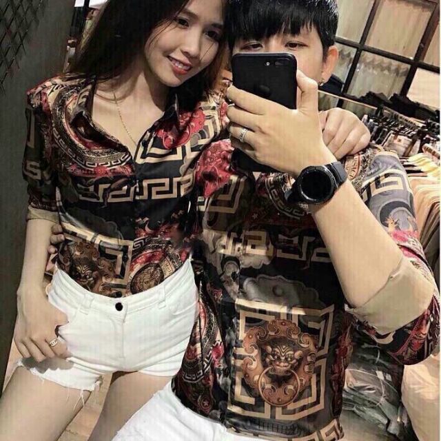 Áo cặp sơ mi lụa phi bóng in 3D về hàng nhé