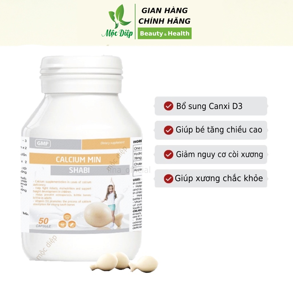 Canxi D3 cho bé dạng nhai phát triển chiều cao Calcium Min Shabi bổ sung canxi d3 giúp xương chắc khỏe - Mộc Diệp