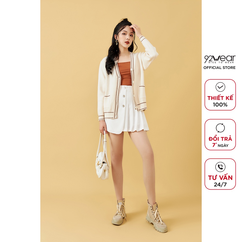 Áo len cardigan nữ dài tay phối viền 92WEAR, chất len cao cấp, co giãn tốt KLA0068 | BigBuy360 - bigbuy360.vn