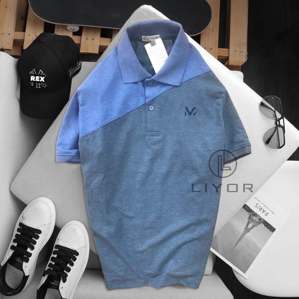Áo thun nam (DEALSHOCK) có cổ cao cấp phối màu độc đáo thêu logo đơn giản - Liyor - ACB4039