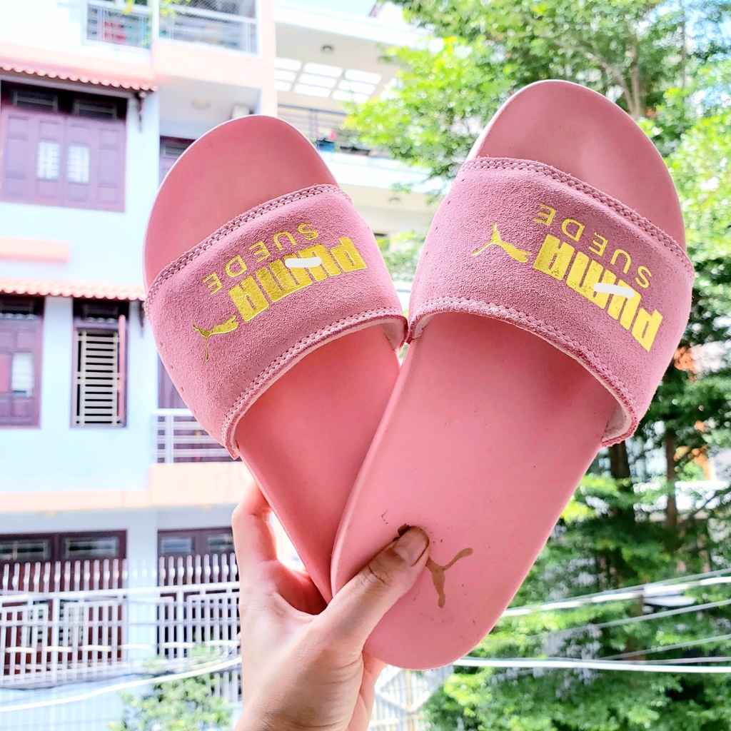 Dép 𝐌𝐋𝐁 𝙋𝙐𝙈𝘼 da lộn chữ dập nổi êm chân