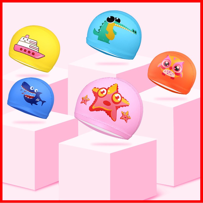 Mũ, Nón bơi trẻ em ngộ nghĩnh chất liệu silicon an toàn, cảm giác mềm mại khi đội