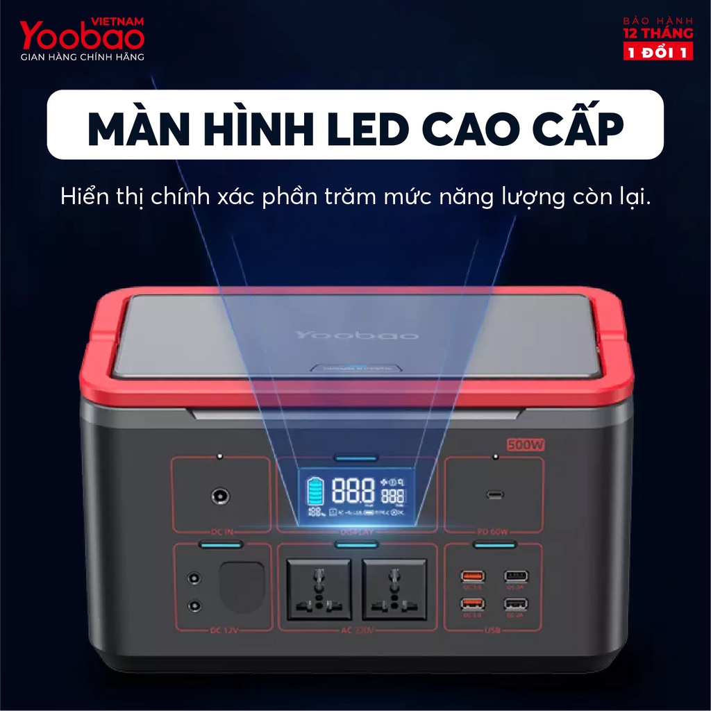 Trạm sạc dự phòng 150000mAh Yoobao EN500S Sạc nhanh PD60W 220V/500W - Hàng chính hãng - Bảo hành 12 tháng 1 đổi 1