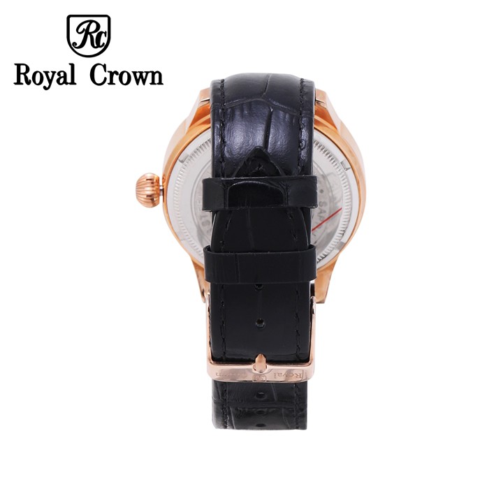 Đồng Hồ Nữ Chính Hãng Royal Crown 6118M Dây Da Đen Vỏ Vàng Hồng