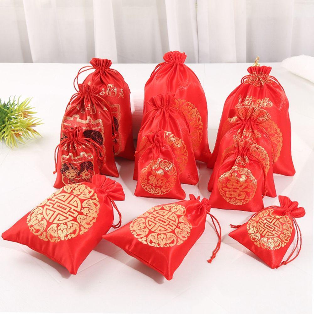 Túi Vải Dây Rút Thêu Họa Tiết Sáng Tạo Theo Phong Cách Năm Mới
