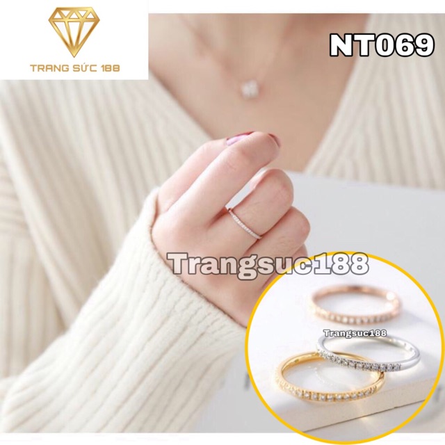 Nhẫn titan ko đEn mỏng nữa hàng đá NT069