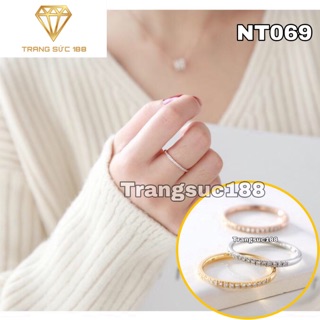 Nhẫn titan ko đEn mỏng nữa hàng đá NT069
