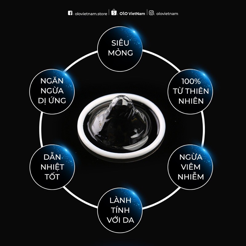 Bao cao su OLO Zero One đen siêu mỏng 0.01mm nhiều gel bôi trơn HA