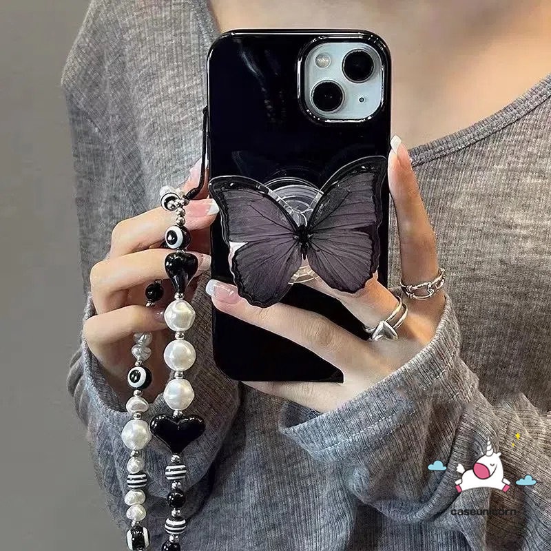 Ốp Điện Thoại Họa Tiết Bươm Bướm Sang Trọng Kèm Giá Đỡ Cho iPhone 11 14 13 12 Pro Max XR X XS Max 7 8 Plus 7plus