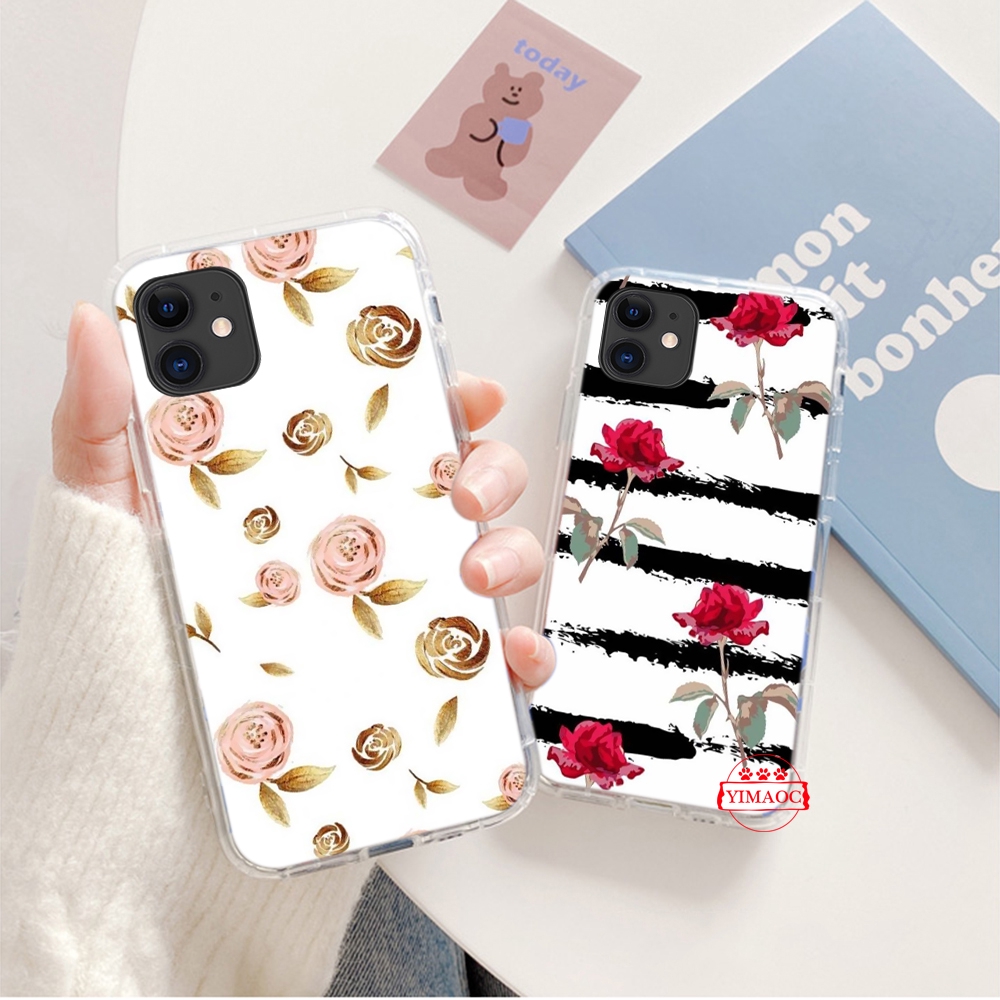 Ốp điện thoại TPU mềm trong suốt hình hoa hồng vàng cho iPhone XS Max XR X 11 Pro 7 8 6 6S Plus 124U