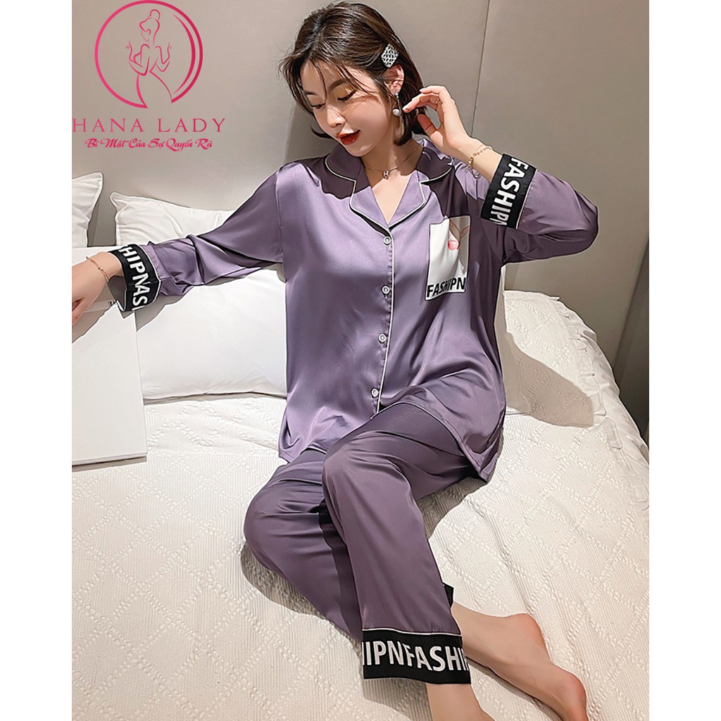 Pijama lụa - đồ ngủ nữ mặc nhà tay dài quần dài cao cấp mát mịn PJ477