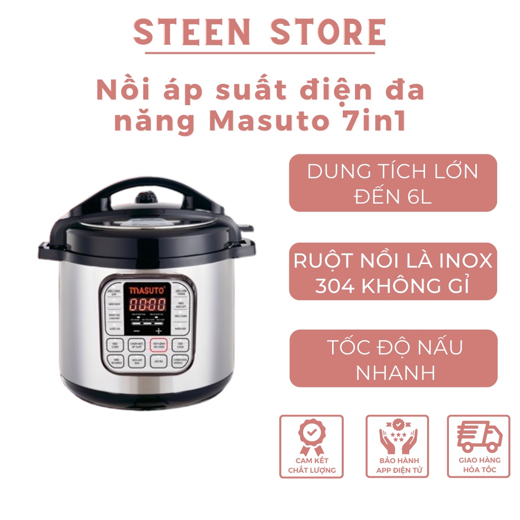 Nồi Áp Suất Điện Đa Năng Masuto 7In1 Công Nghệ Nhật Bản - Màn Hình Điều Khiển Tiếng Việt - Dung Tích 6 Lít - Lg - 06A
