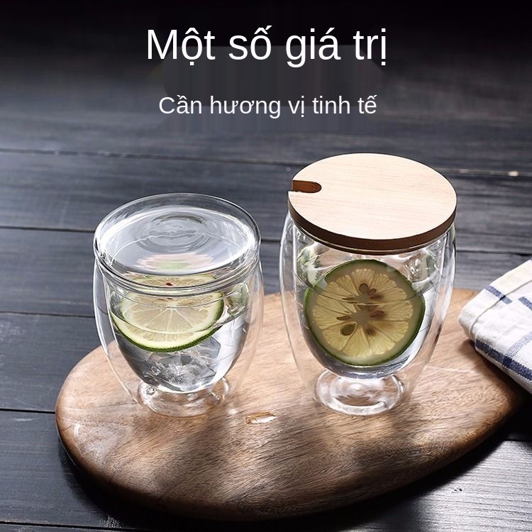 Cốc thủy tinh đôi đơn giản Cách nhiệt Tách trà trong suốt tròn sáng tạo Cà phê chịu ly, ly uống nước trái cây