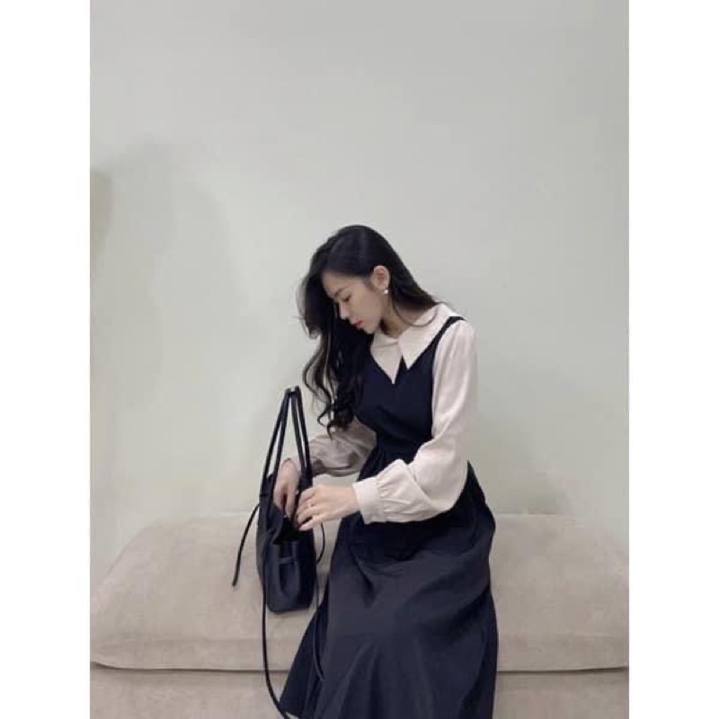 Váy thiết kế xuông có dây đai eo phối cổ lệch tiểu thư siêu xinh | BigBuy360 - bigbuy360.vn