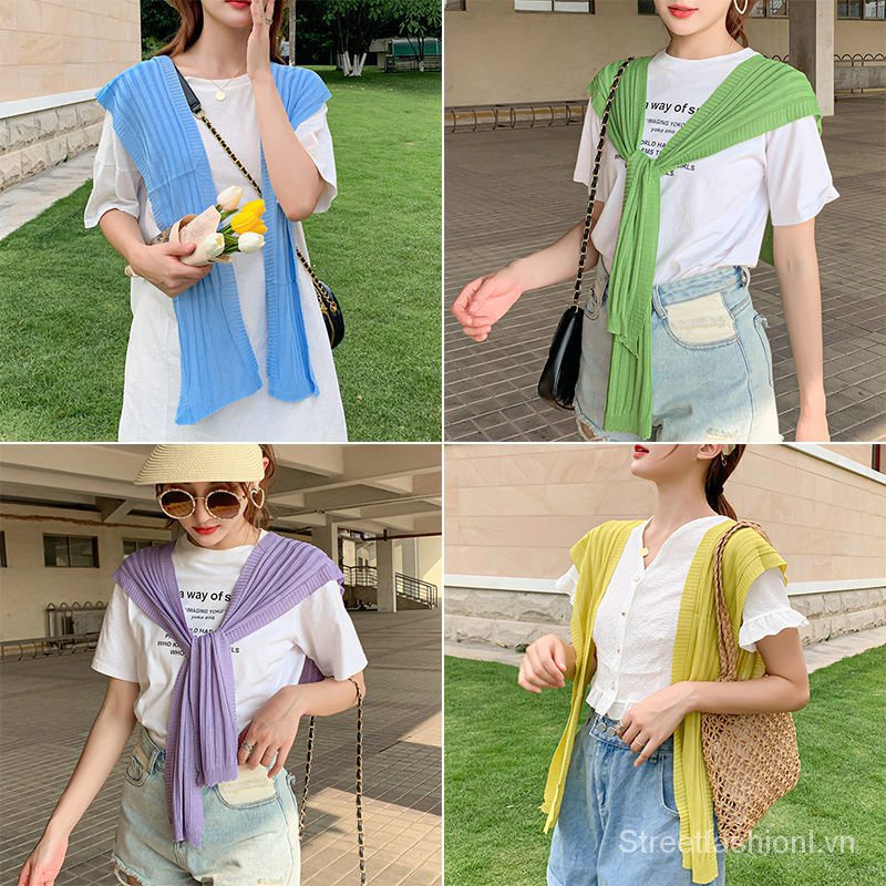 Khăn Choàng Vai Vải Lụa Lạnh Mỏng Thắt Nút Bảo Vệ Vai Có Thể Tháo Rời Dễ Phối Đồ 73l2 | BigBuy360 - bigbuy360.vn