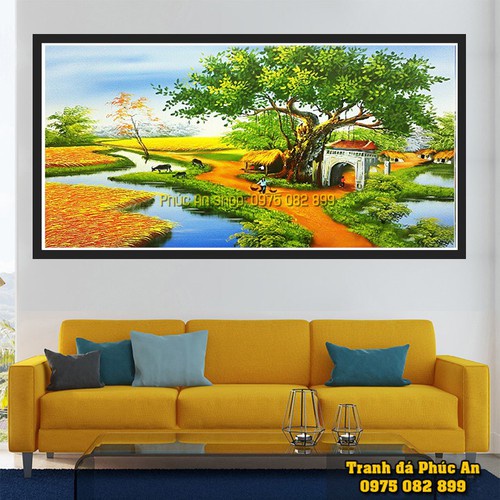 Tranh đính đá đồng quê KT:100x68cm,tranh gắn đá chưa gắn.