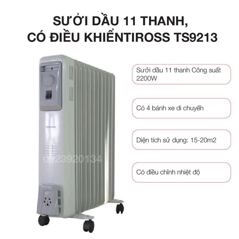 [Mã 155ELSALE giảm 7% đơn 300K] Sưởi dầu 11 thanh Tiross TS9217