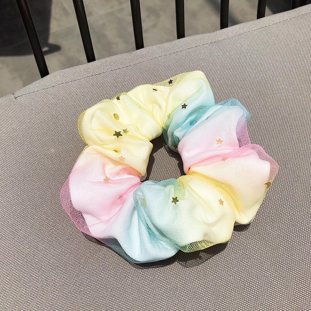 Buộc tóc Scrunchies hai lớp cao cấp màu galaxy