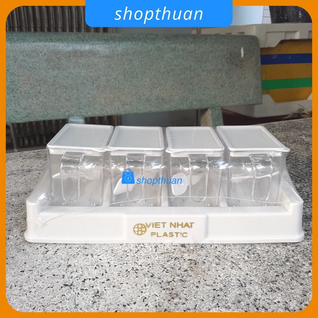 Lọ gia vị bộ 4 nhựa Việt Nhật Plastic có kèm muỗng 2939