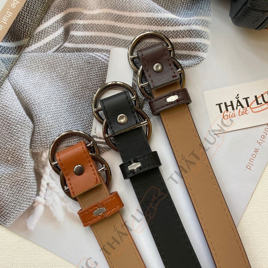 Thắt lưng nữ 2 khoen tròn, không lỗ bản 2.3cm TL036-TL057  - Thắt Lưng Giá Tốt