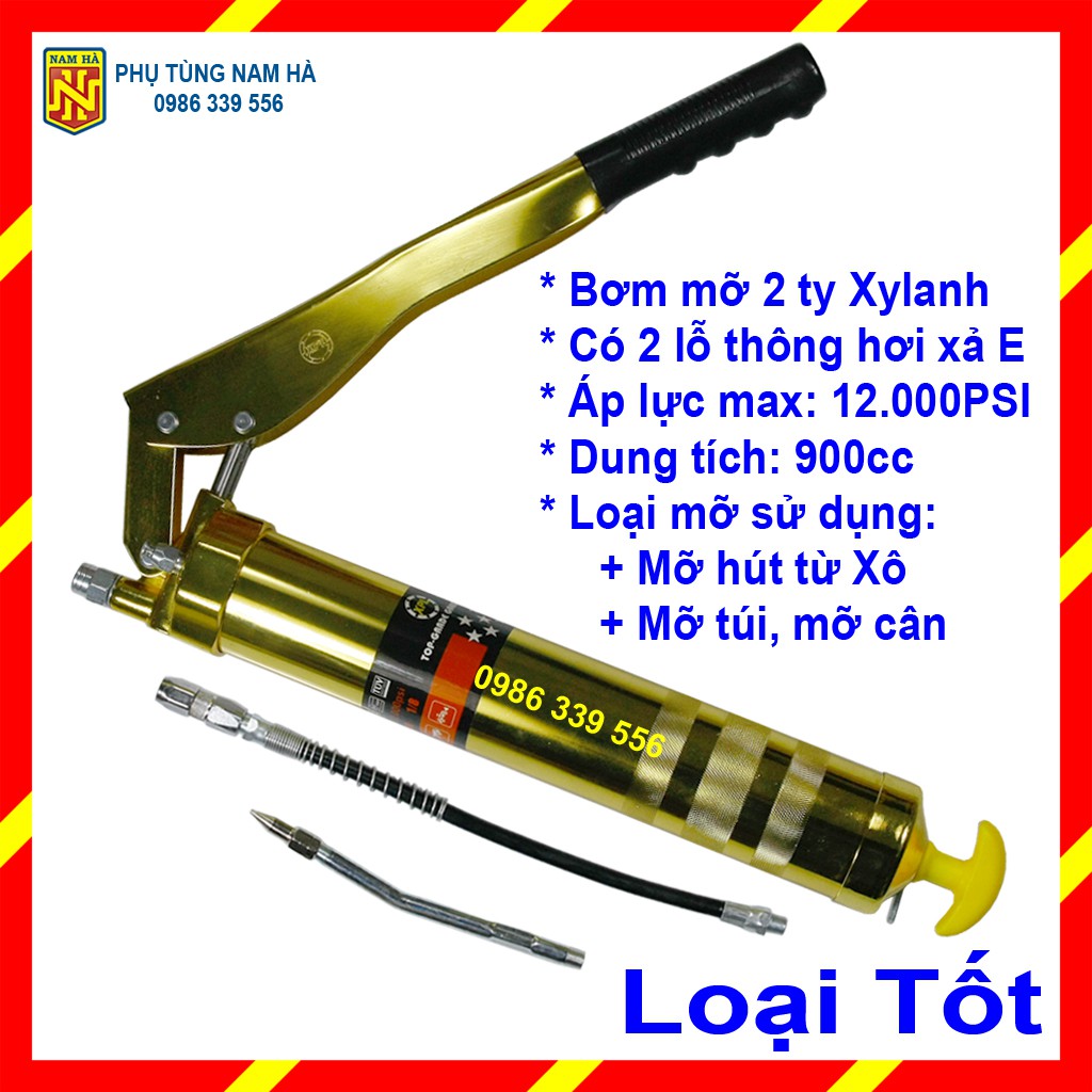 Bơm mỡ bò 2 ty 2 xy lanh piston 900CC Grease dùng mỡ xô, mỡ hút, mỡ kg, mỡ rời - XP-217