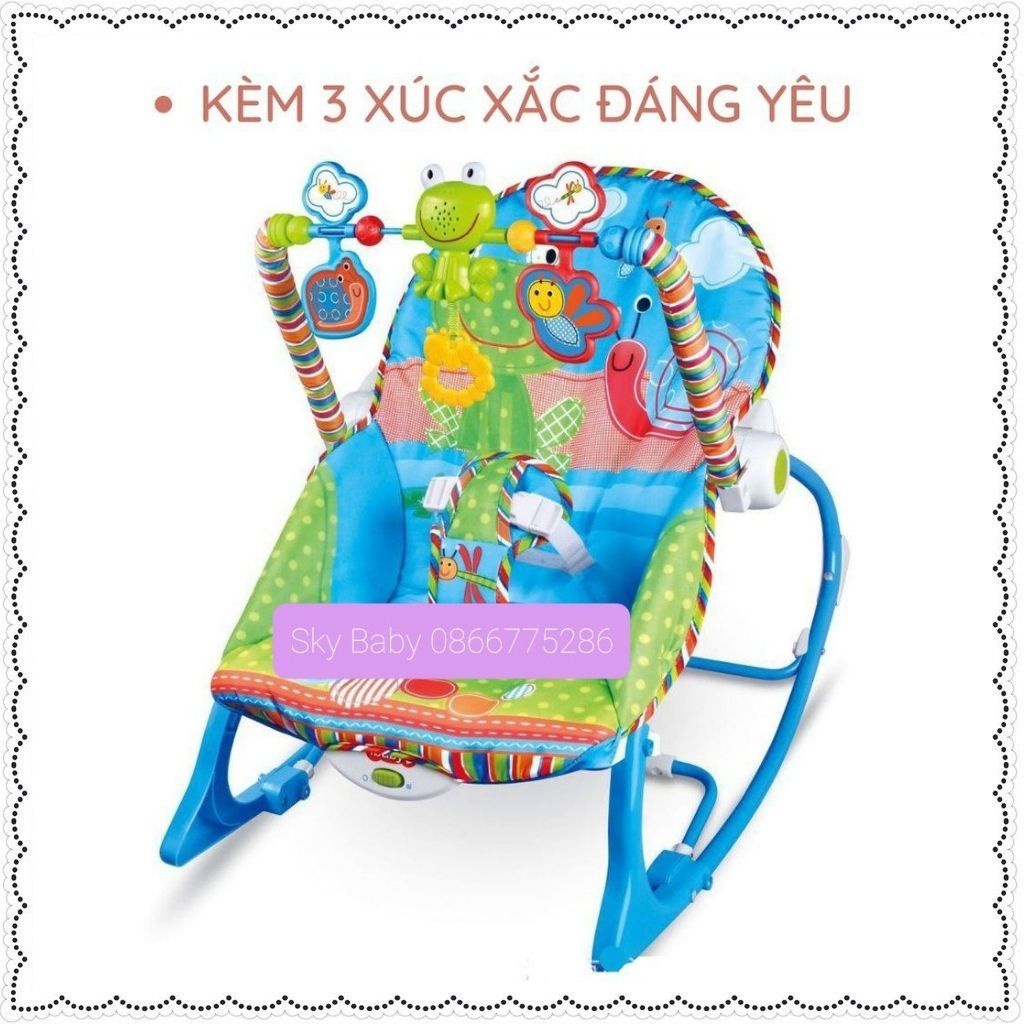 Ghế rung cho bé HuBaby chính hãng 2 chế độ nằm và ngồi bập bênh phát nhạc bé tự ngủ khung hợp kim phân phối chính hãng