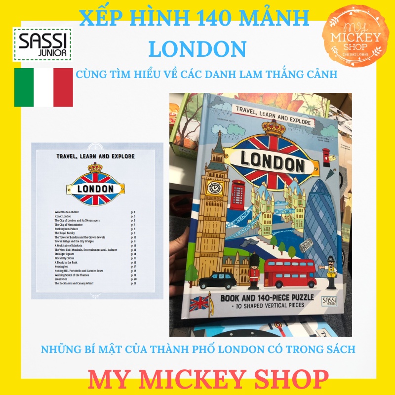 Bộ xếp hình 140 mảnh chủ đề thành phố 3 mẫu cho bé 5 6 7 tuổi chính hãng Sassi 140 pieces puzzle Cities My Mickey Shop