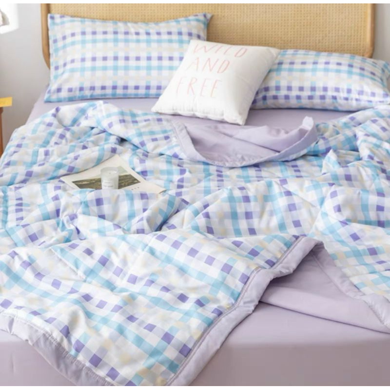 set chăn đũi kẻ đẹp 4 món mềm mịn, mát, thấm hút mồ hôi tốt