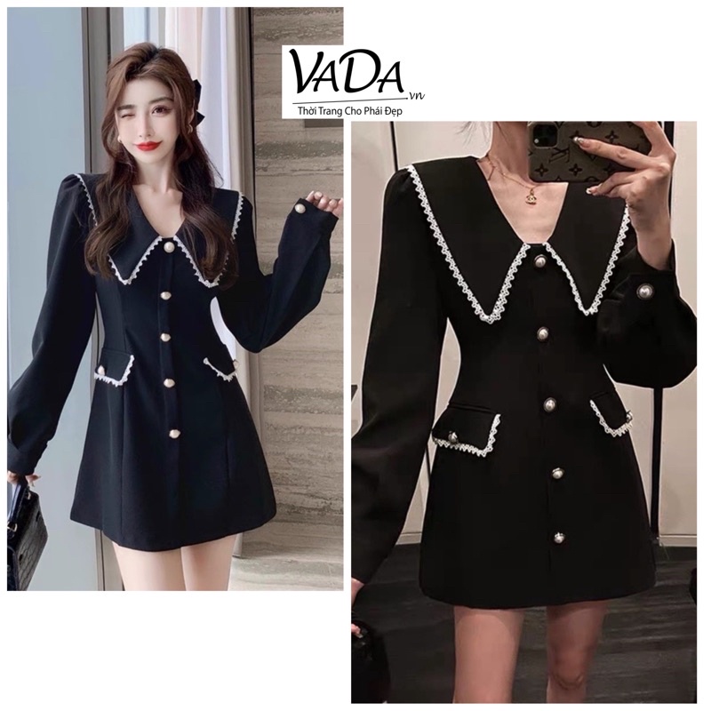 Đầm váy nữ dự tiệc cưới công sở 2 màu hàng thiết kế dáng A  cổ viền thời thượng  - Thời Trang VADA
