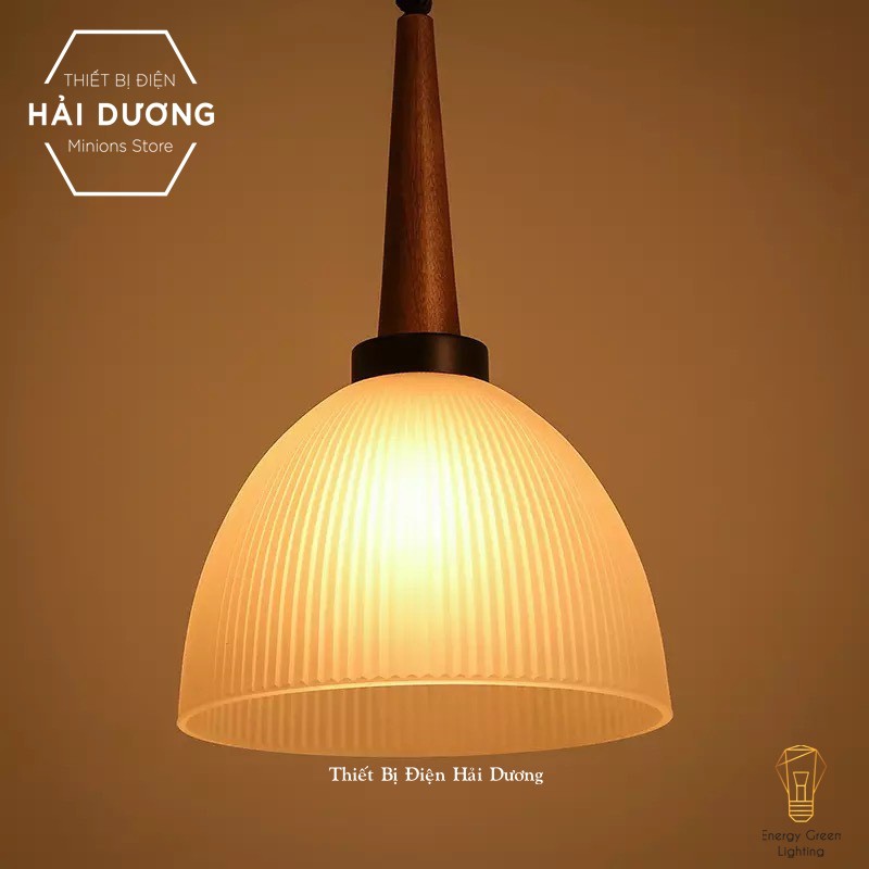 Đèn thả trần decor cao cấp chao thuỷ tinh đui gỗ phong cách tân cổ điển HY-08L+Tặng kèm bóng led 3w