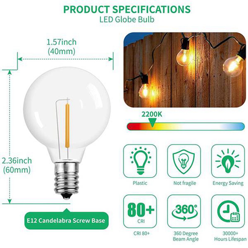 Set 6 Bóng Đèn led Dây g40 e12 Chống Vỡ Ánh Sáng Trắng Ấm