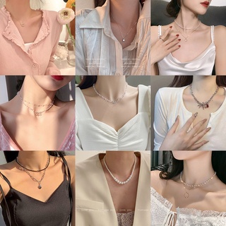 Vòng cổ choker nhiều lớp mặt hình bướm đính ngọc trai kim loại phong cách Hàn Quốc thời trang cho nữ