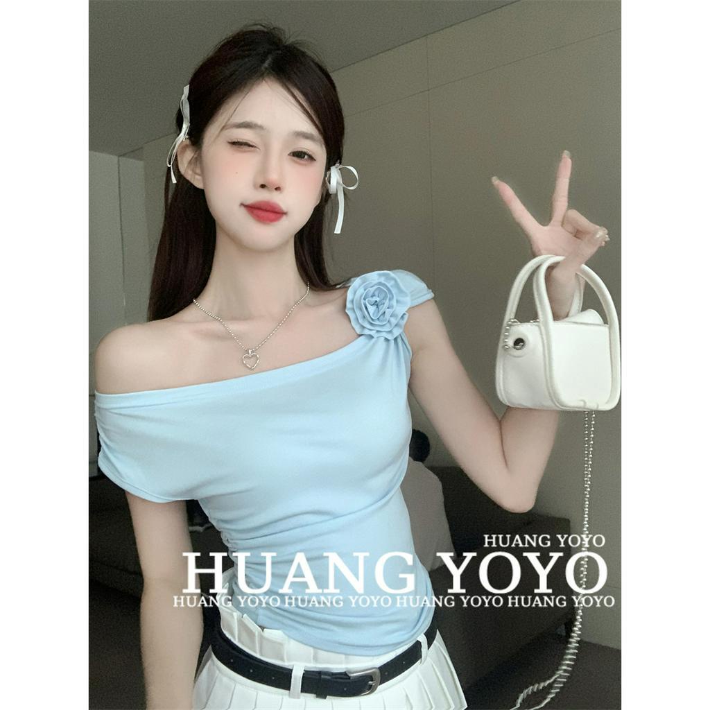 Áo Croptop Dệt Kim Trễ Vai Màu Trơn Dáng Ôm Thời Trang Mùa Hè Xinh Xắn Cho Nữ