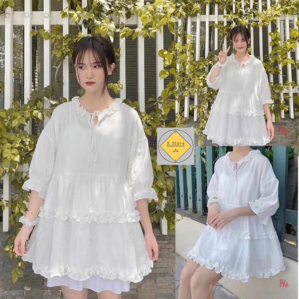 Set Váy Áo Voan Đốm Kèm Áo Lót Trong Babydoll Chất Liệu Mềm Mại Không Nhăn Unisex X.store Có Ảnh Thật + Đánh Giá 111