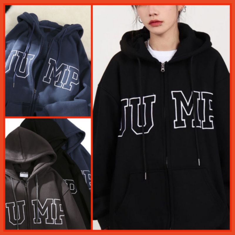 Áo Khoác Hoodie In Chữ JUMP Unisex [FREESHIP]Jacket from to rộng chất nỉ ngoại , mũ 2 lớp dầy đẹp