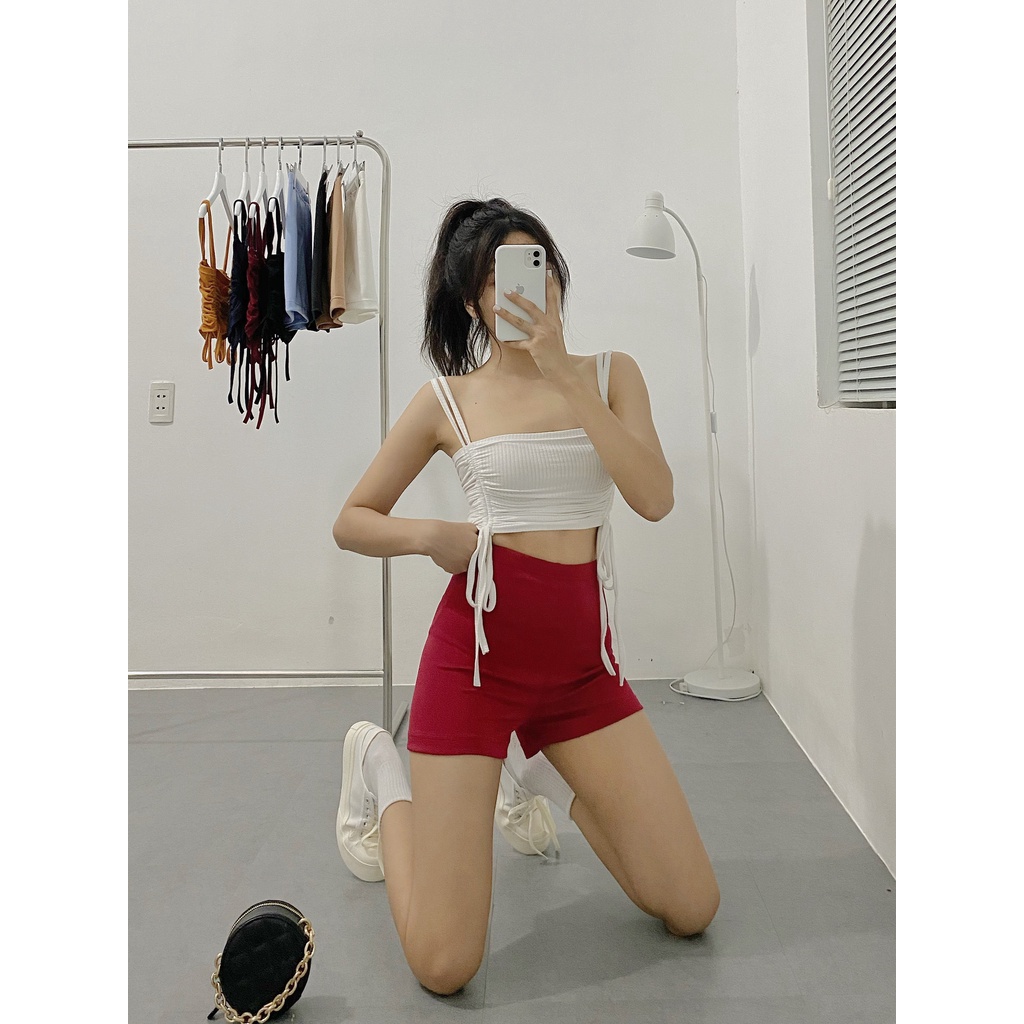 Quần short nữ HHVINTAGE kiểu lưng cao dáng ôm thun co giãn Biker A28