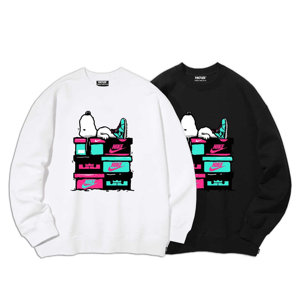 Áo sweater nam nữ local brand NIGUST Sneakerhead N101 chất liệu nỉ da cá form rộng màu đen trắng Fullbox thumbnail
