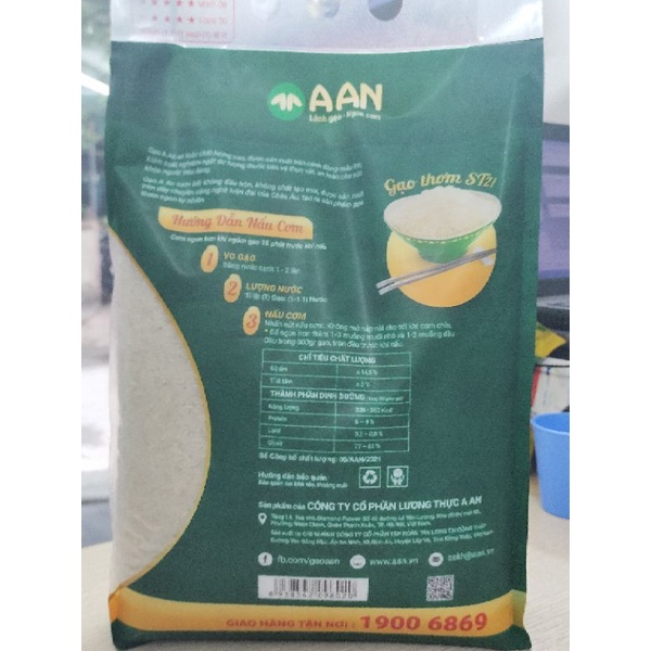 Gạo thơm ST21 A AN - Đặc sản Sóc Trăng, Dẻo thơm ngọt (5kg)