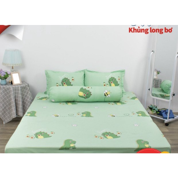 Bộ Ga gối 1m8x2m1 ga 2 vỏ gốiCotton Poly (MẪU KHỦNG LONG BƠ)