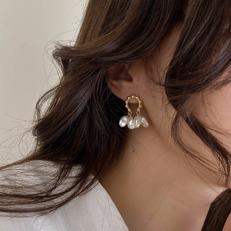 Bông Tai Hình Học Đính Ngọc Trai Phong Cách vintage Hàn Quốc Cho Nữ