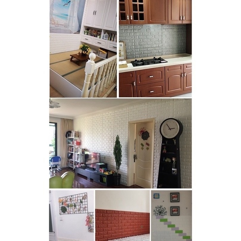 Giấy dán tường 3d tự dính họa tiết gạch đá chống thấm nước chống va chạm trang trí phòng khách / phòng tắm / nhà bếp