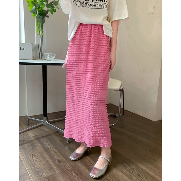 Chân Váy Dài Lưng Cao Xếp Ly Phối Ren Màu Hồng Ngọt Ngào Thanh Lịch Thời Trang Cho Nữ