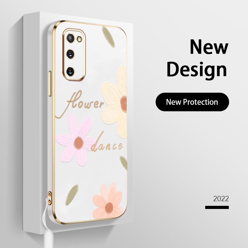 Ốp Điện Thoại Mềm Hình Vuông Họa Tiết Hoa Kèm Dây Đeo Cho Samsung Galaxy S20 Plus S20FE S20 Ultra S21 Plus S21 Ultra 2022