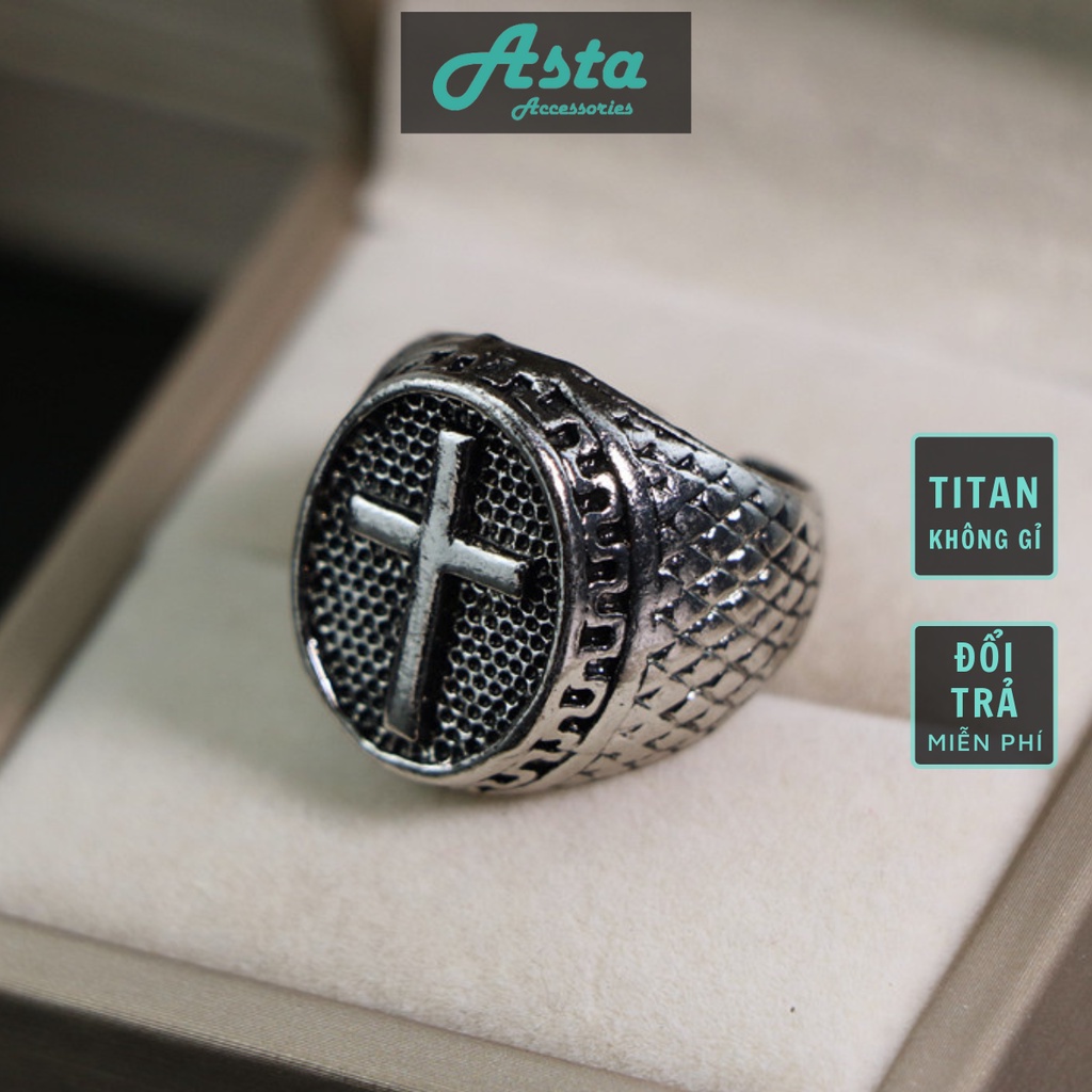 Nhẫn nam nữ tròn Asta Accessories màu bạc thời trang chất Titan đẹp đơn giản không gỉ - Nhẫn T Ring