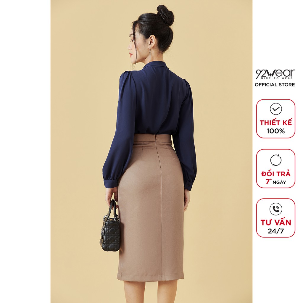 Áo sơ mi nữ công sở dài tay có nơ 92WEAR ASW0528