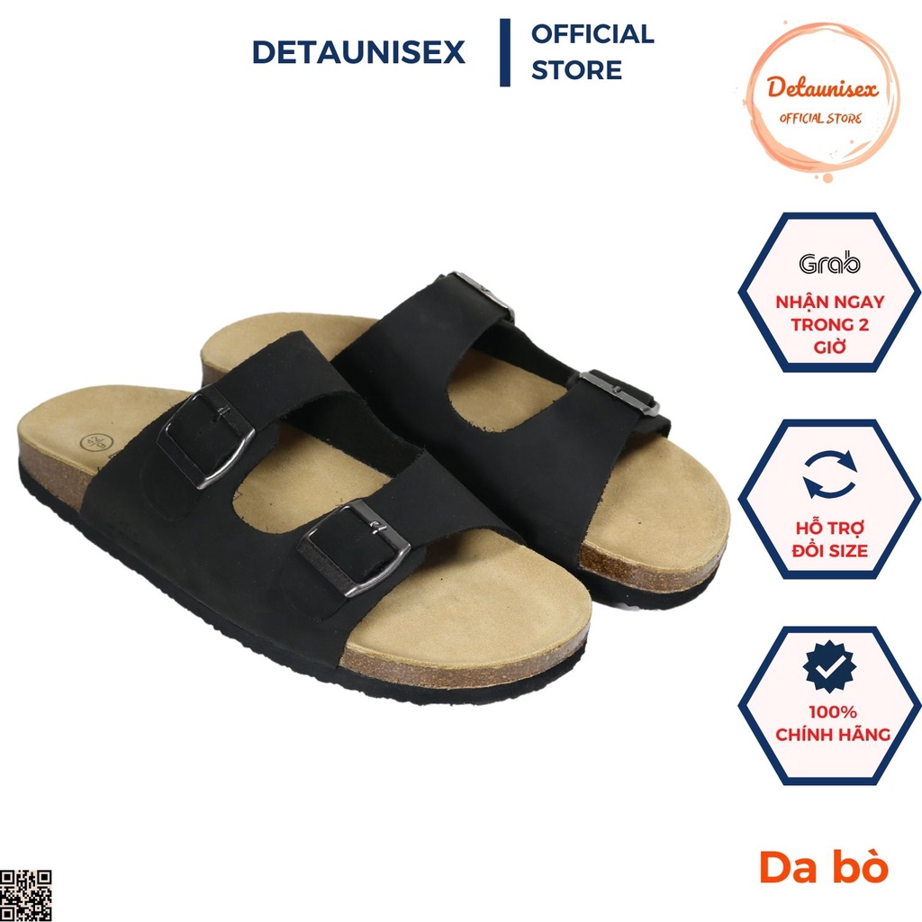 Dép Da Bò Quai Ngang Đế Trấu Thương Hiệu Cao Cấp Detaunisex DEBO21