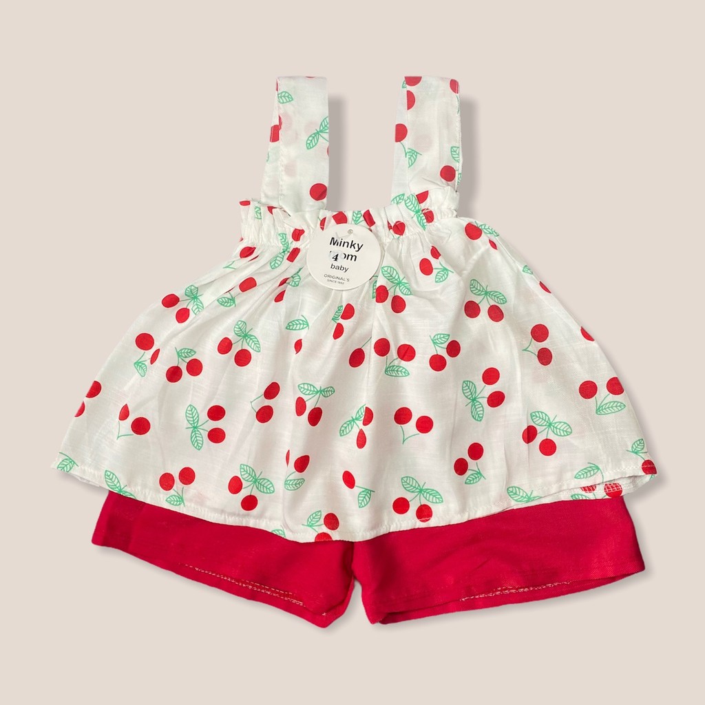 [ẢNH + VIDEO THẬT] Bộ quần áo bé gái hai dây mùa hè hình quả cherry xinh xắn