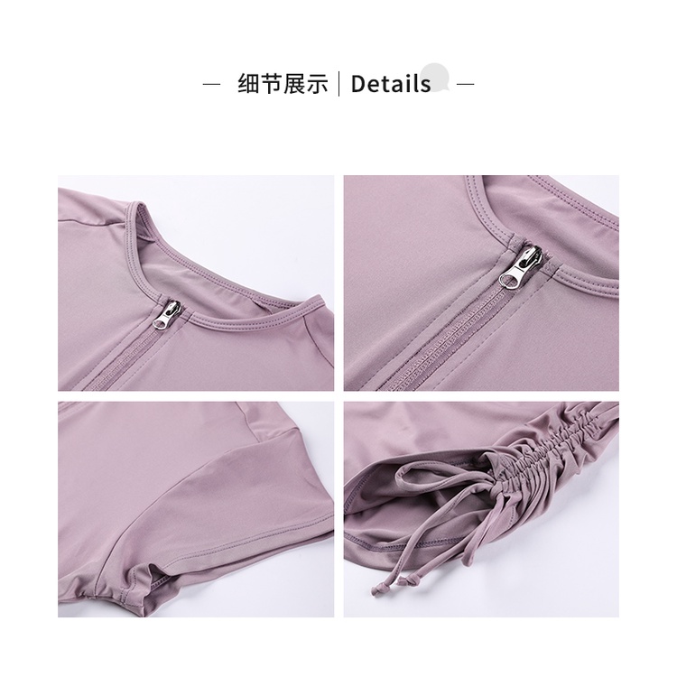 Áo thun thể thao ngắn tay phối dây kéo thời trang năng động cho nữ