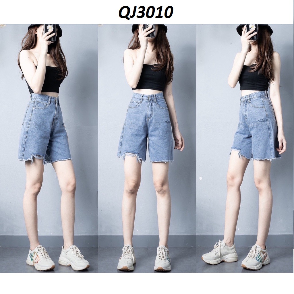 Quần Ngố Jeans Dáng A Rách Đùi Nhẹ QJ3012