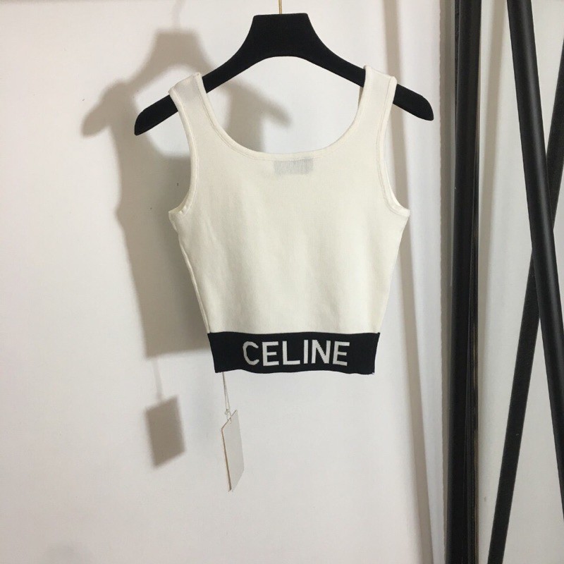 Áo len mỏng ba lỗ vạt dưới bo chun bản to thương hiệu Celine cao cấp